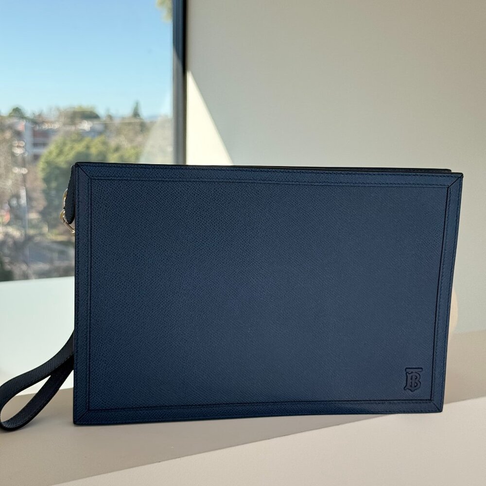 Burberry TB Monogram Leather Clutch / Wristlet – Navy